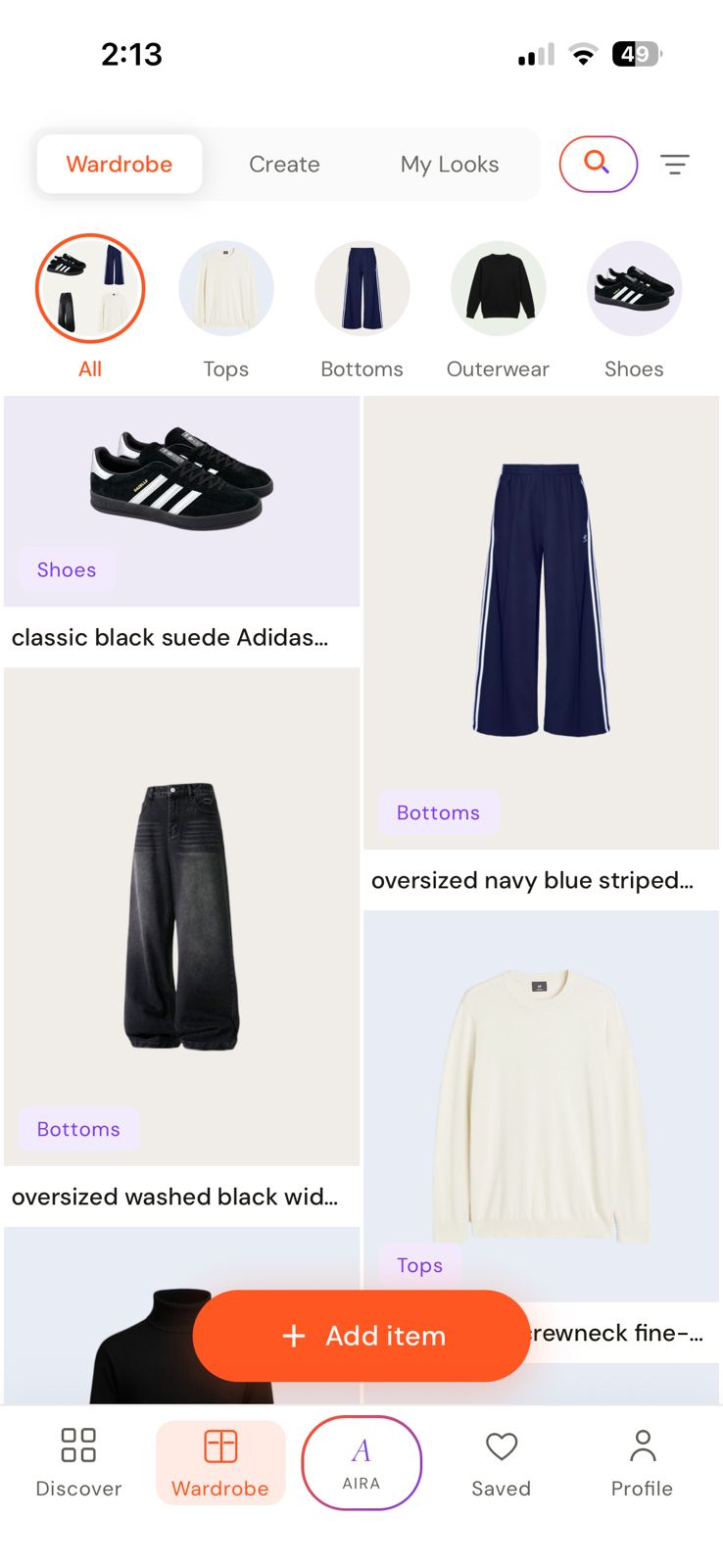 The Attira app — Wardrobe screen