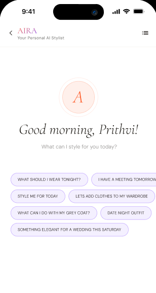 The Attira app — Aira screen