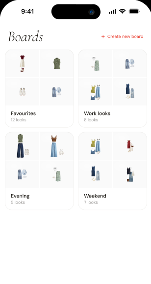 The Attira app — Saved screen